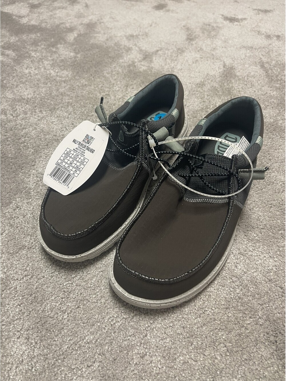 Hey Dude Men's Wally Tri Nylon Trailhead Charcoal Slip-On Shoes Size 10